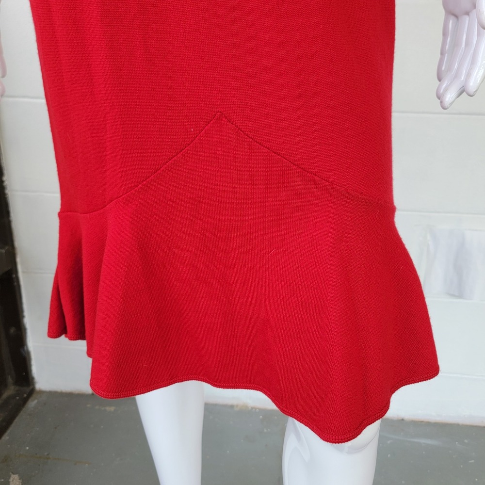 Bloomingdale's Vintage 90s Sweater Dress Red Women's S Woolmark Merino Ruffle - Picture 3 of 9